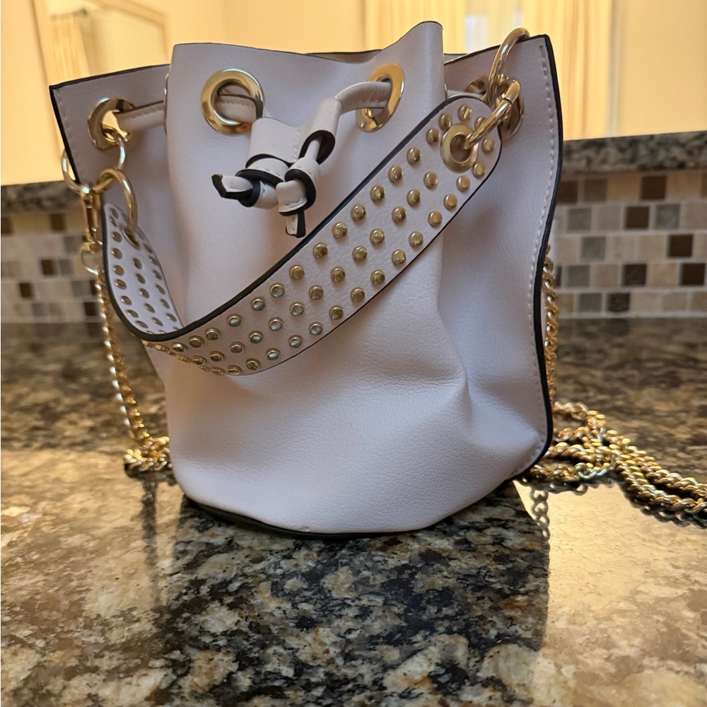 Elegant White and Gold Studded Women's Bag